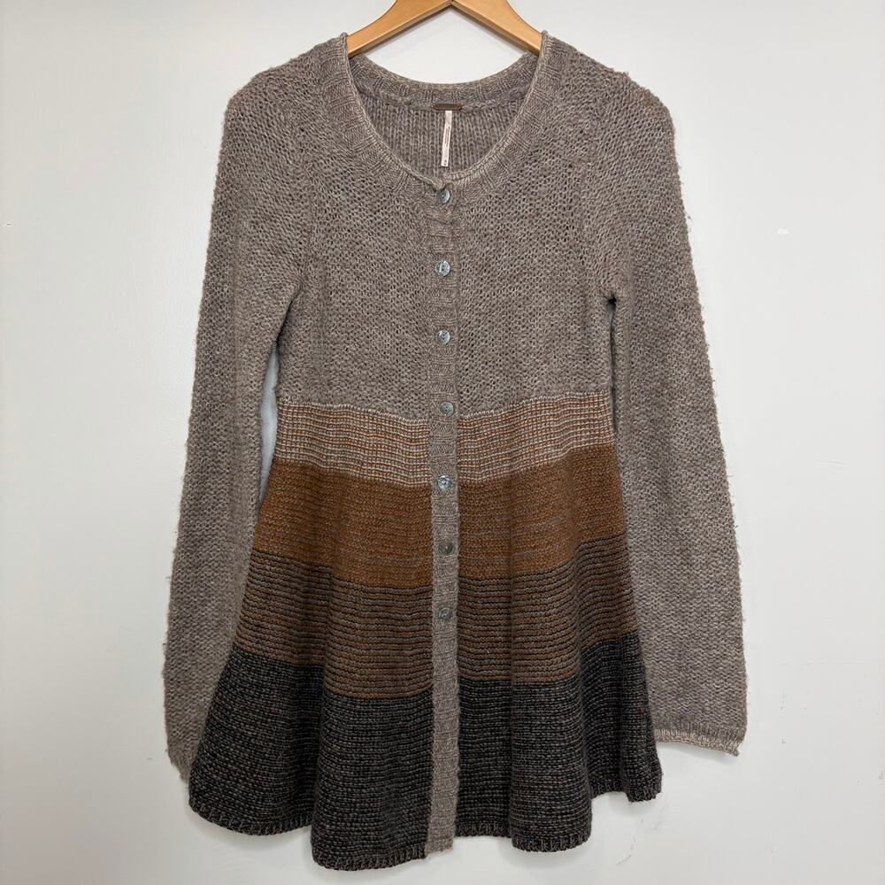 Free People Wool Angora Colorblock Tiered Babydoll Cardigan Sweater M Fairycore